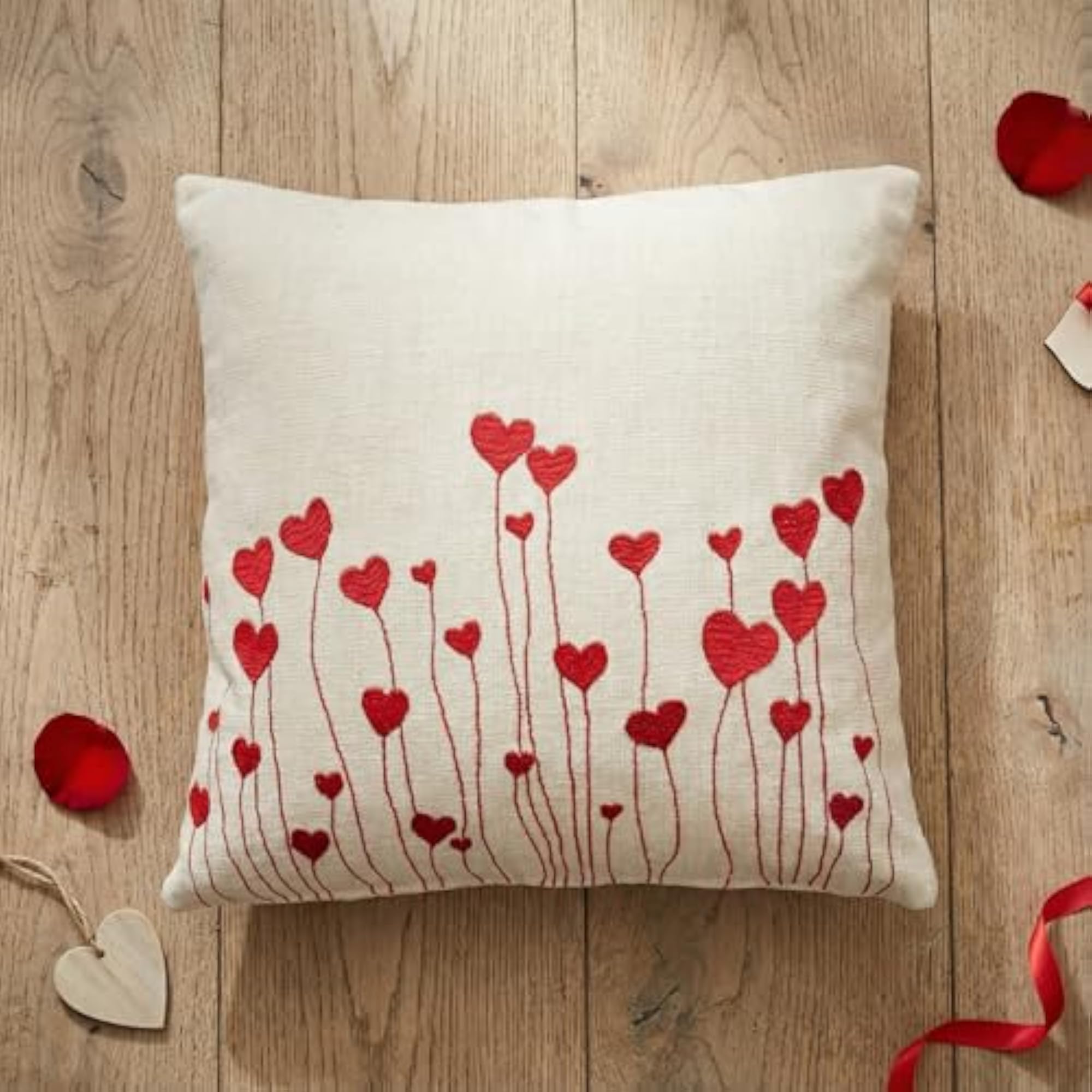 Soft Embroidered Chenille Cushion Covers, Red